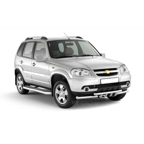 Защита порогов с алюм. фигурной площадкой d63мм (НПС) CHEVROLET Niv@ (2009-н.в.), L@DA Niv@ (2020-н.в.), L@DA Niv@ Travel (2021-н.в.) купить недорого с доставкой в Брянск